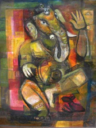 Heinrich Jakob Fried Lord Ganesh Norge oil painting art